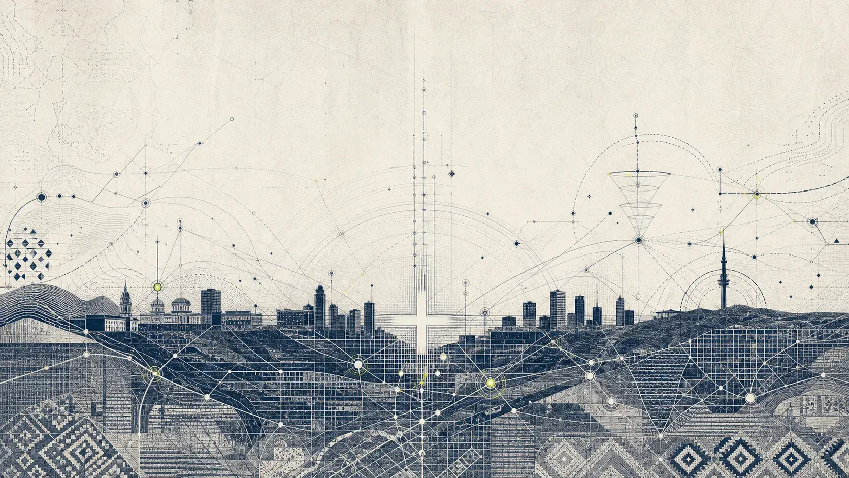Editorial illustration linking Pretoria, Johannesburg and a connected business network